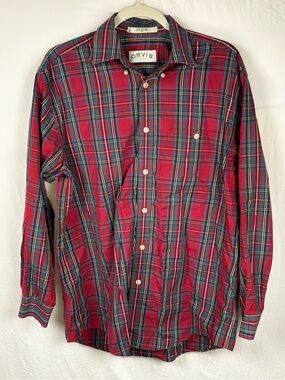 Orvis Red and Green men’s Medium Plaid Button-Down Shirt